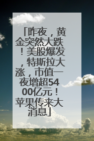 昨夜，黄金突然大跌！美股爆发，特斯拉大涨，市值一夜增超5400亿元！苹果传来大消息